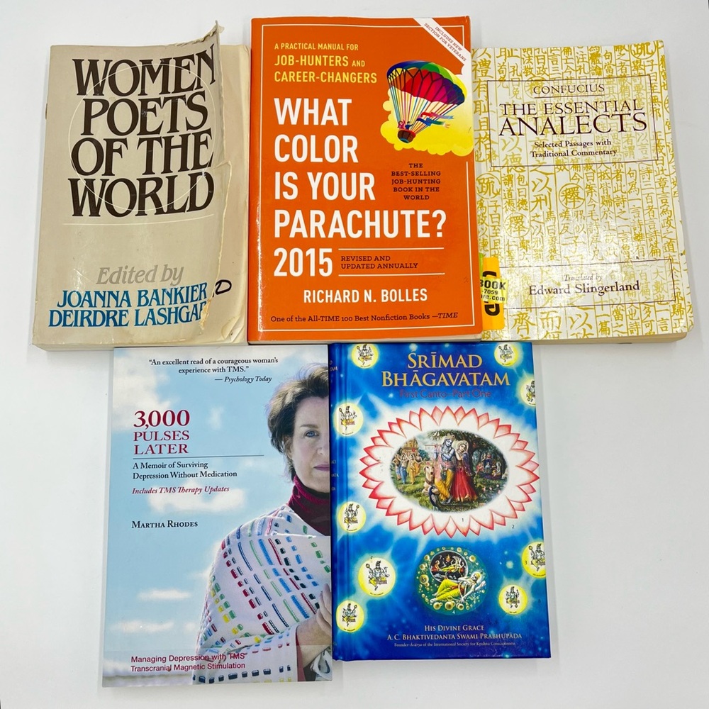 Bundle of 5 Random Books Poetry Job Hunting Confucius Memoir of Depression
